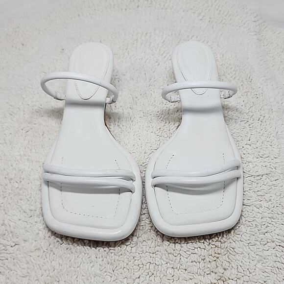 🐲SCHUTZ🐲 AGATHA MID SQUARE TOE WHITE LEATHER LADIE 6 CROME KITTEN HEELS NWOB - Picture 2 of 16